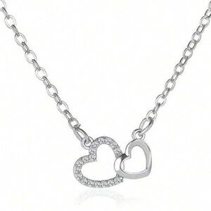 Elegant Double Silver Heart Necklace NWOT